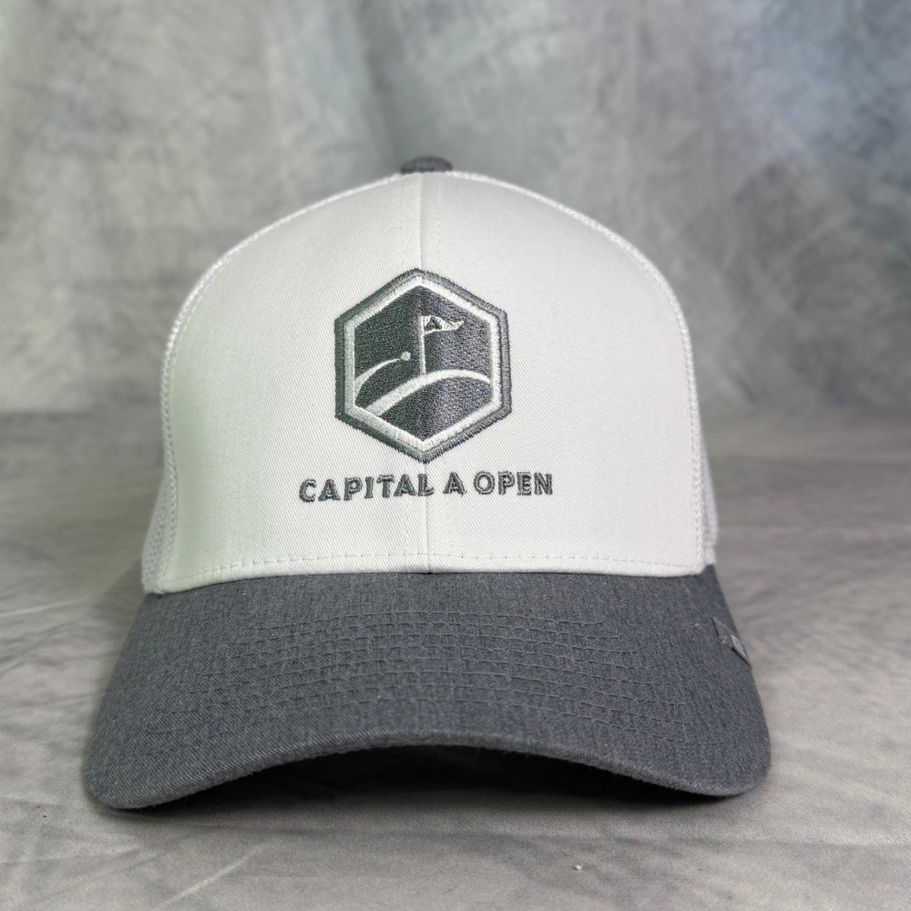 Travis Mathew Capital A Open Gray White Golf Hat Mens Flexfit‎ 110 Adjustable